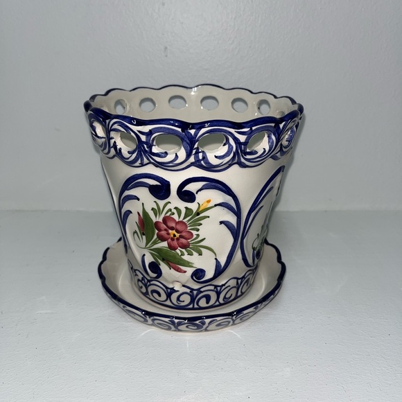 Portuguese Ceramic Planter with Saucer